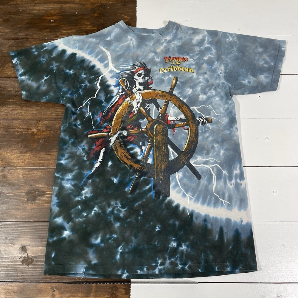 Vintage 1990s Walt Disney Pirates Of The Caribbean Tie Dye Graphic T-Shirt Sz Sm